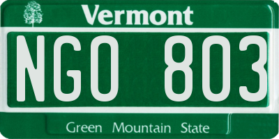 VT license plate NGO803