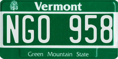 VT license plate NGO958