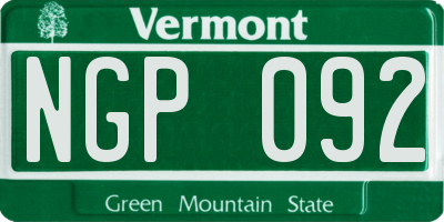 VT license plate NGP092