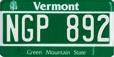 VT license plate NGP892