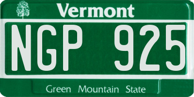 VT license plate NGP925