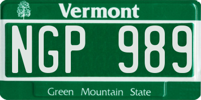 VT license plate NGP989