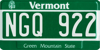 VT license plate NGQ922