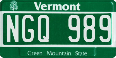 VT license plate NGQ989