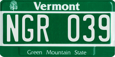 VT license plate NGR039