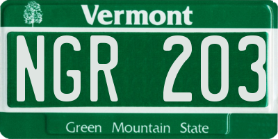 VT license plate NGR203