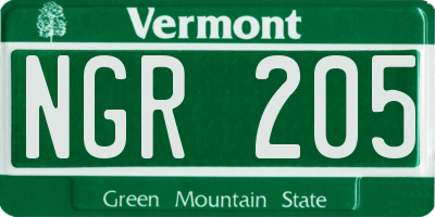 VT license plate NGR205