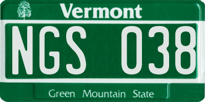 VT license plate NGS038