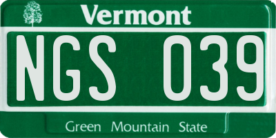 VT license plate NGS039