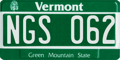 VT license plate NGS062