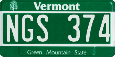 VT license plate NGS374