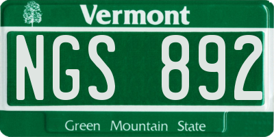 VT license plate NGS892