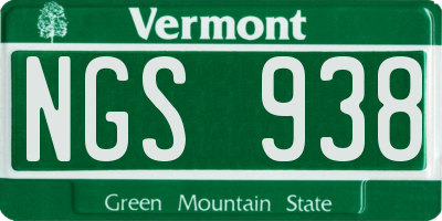 VT license plate NGS938