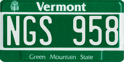 VT license plate NGS958