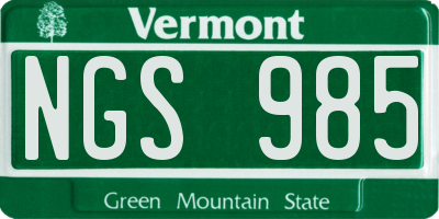 VT license plate NGS985