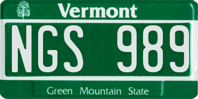 VT license plate NGS989