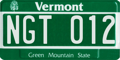 VT license plate NGT012
