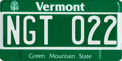 VT license plate NGT022