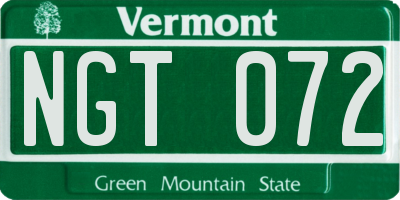 VT license plate NGT072