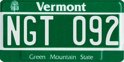 VT license plate NGT092