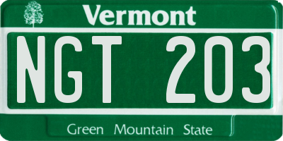 VT license plate NGT203
