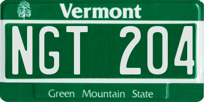 VT license plate NGT204