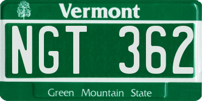 VT license plate NGT362