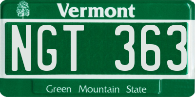 VT license plate NGT363