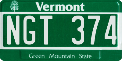 VT license plate NGT374