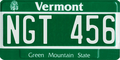 VT license plate NGT456
