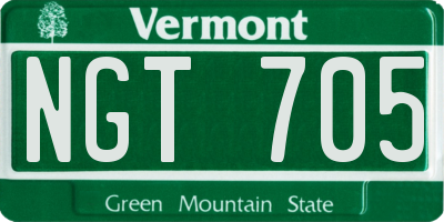 VT license plate NGT705