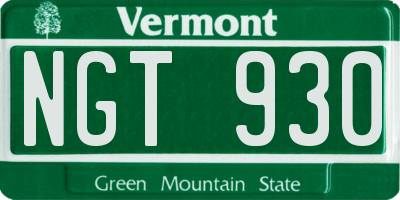 VT license plate NGT930