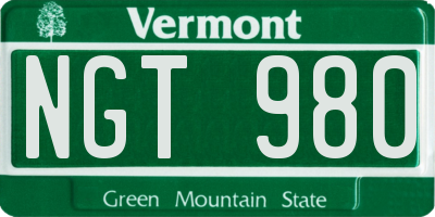 VT license plate NGT980