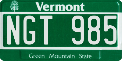 VT license plate NGT985
