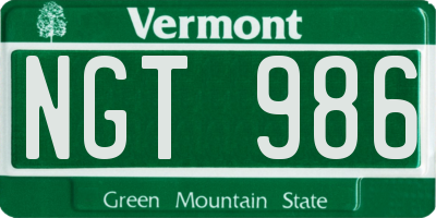 VT license plate NGT986