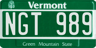 VT license plate NGT989
