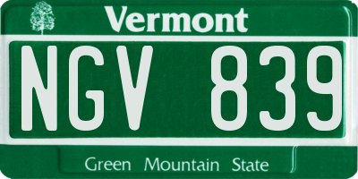 VT license plate NGV839
