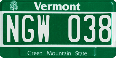 VT license plate NGW038