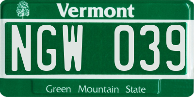 VT license plate NGW039