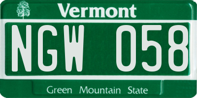 VT license plate NGW058