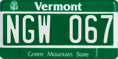 VT license plate NGW067