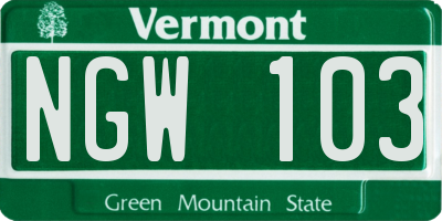 VT license plate NGW103