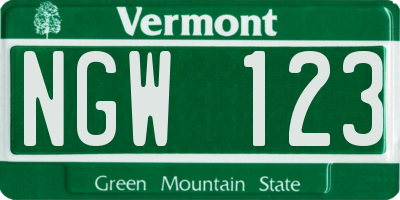 VT license plate NGW123