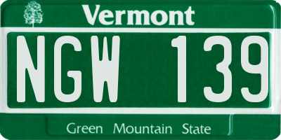 VT license plate NGW139