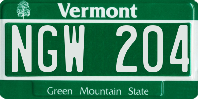 VT license plate NGW204