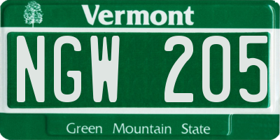 VT license plate NGW205