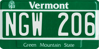 VT license plate NGW206