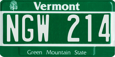 VT license plate NGW214