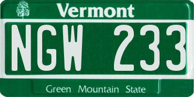 VT license plate NGW233