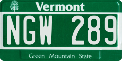 VT license plate NGW289